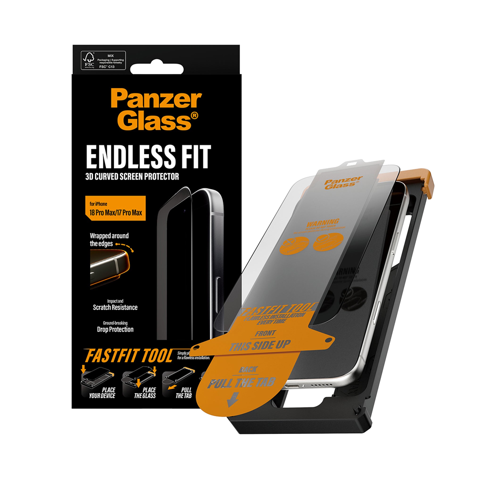 PanzerGlass® Endless Fit 3D Curve Screen Protector iPhone 18 Pro Max | 17 Pro Max w. FastFit Tool